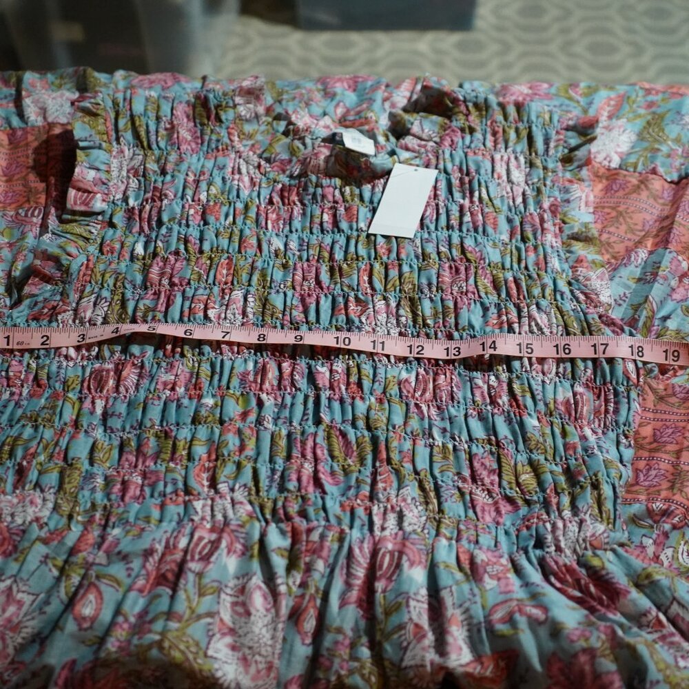 Calypso St. Barth NWT Blue Floral Print Smocked Tiered Maxi Dress XL/TG - Picture 3 of 8